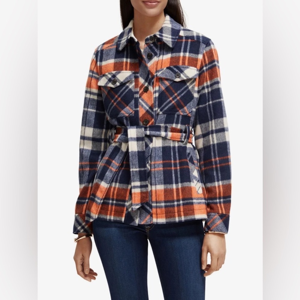 Scotch & Soda women's blue lightweight short coat with wool blend